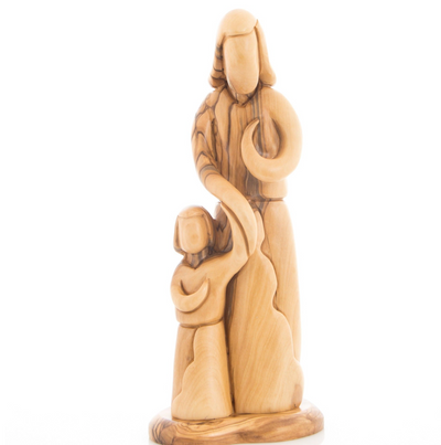 Saint Joseph with Young Jesus Christ Abstract Carving Statue from the Holy Land 
