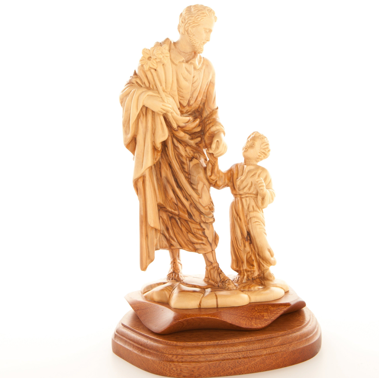 Saint Joseph with Child Jesus Christ Walking, 9.8" Carving from Holy Land Olive Wood