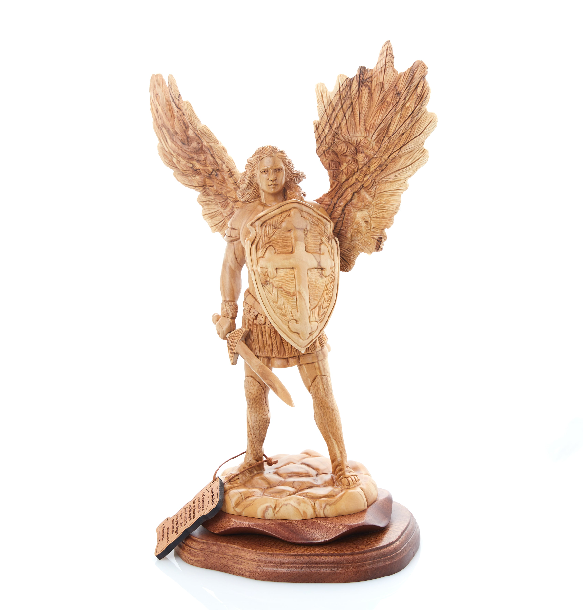 Archangel Micheal Statue 15", Carved from Holy Land Olive Wood