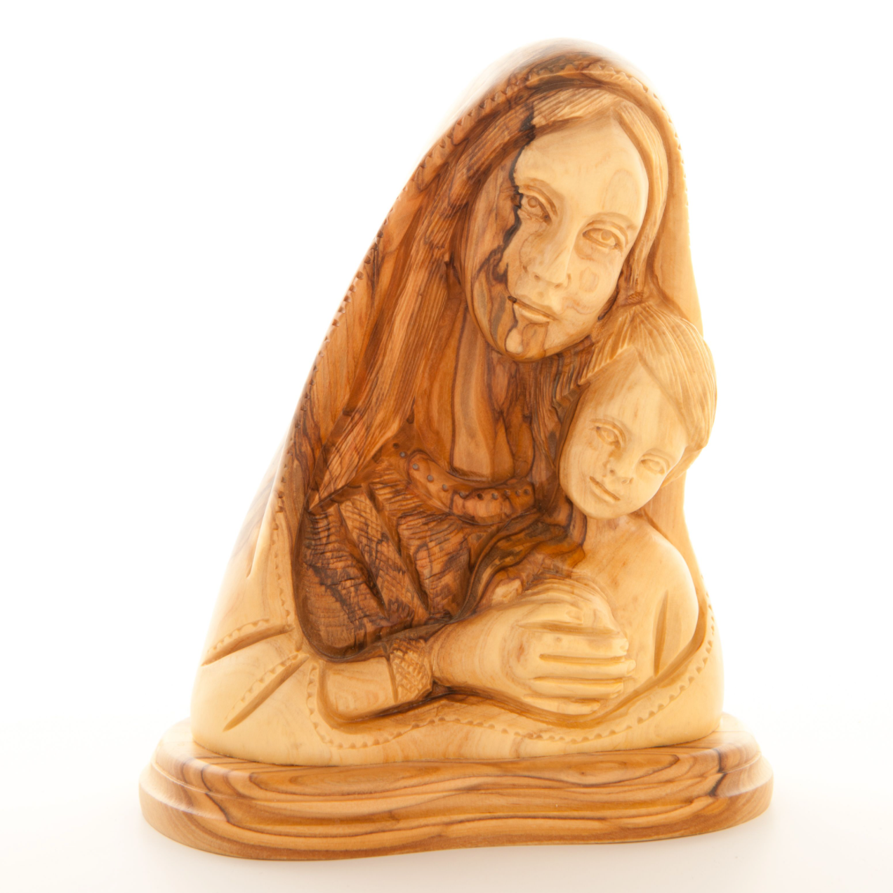 Virgin Mary with Holy Child Bust Carving, 6.5" Carved from the Holy Land Olive Wood