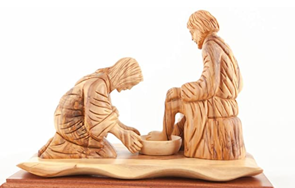 Jesus "Washing of the Feet " Carving 7.5", Olive Wood Sculpture from Holy Land