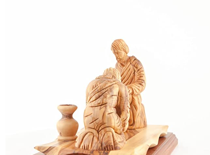 Jesus "Washing of the Feet " Carving 7.5", Olive Wood Sculpture from Holy Land