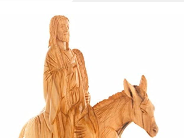 Jesus Christ Riding Donkey, "Entry Into Jerusalem", 11.2" Wood Carving from Holy Land