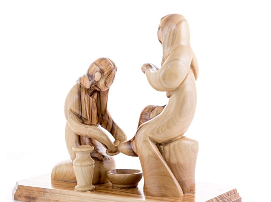 "Jesus Washing the Feet" 7.1" Wooden Carving Abstract