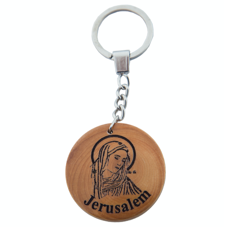 Virgin Mary Keychain, Olive Wood from Holy Land