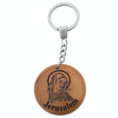 Virgin Mary Keychain, Olive Wood from Holy Land