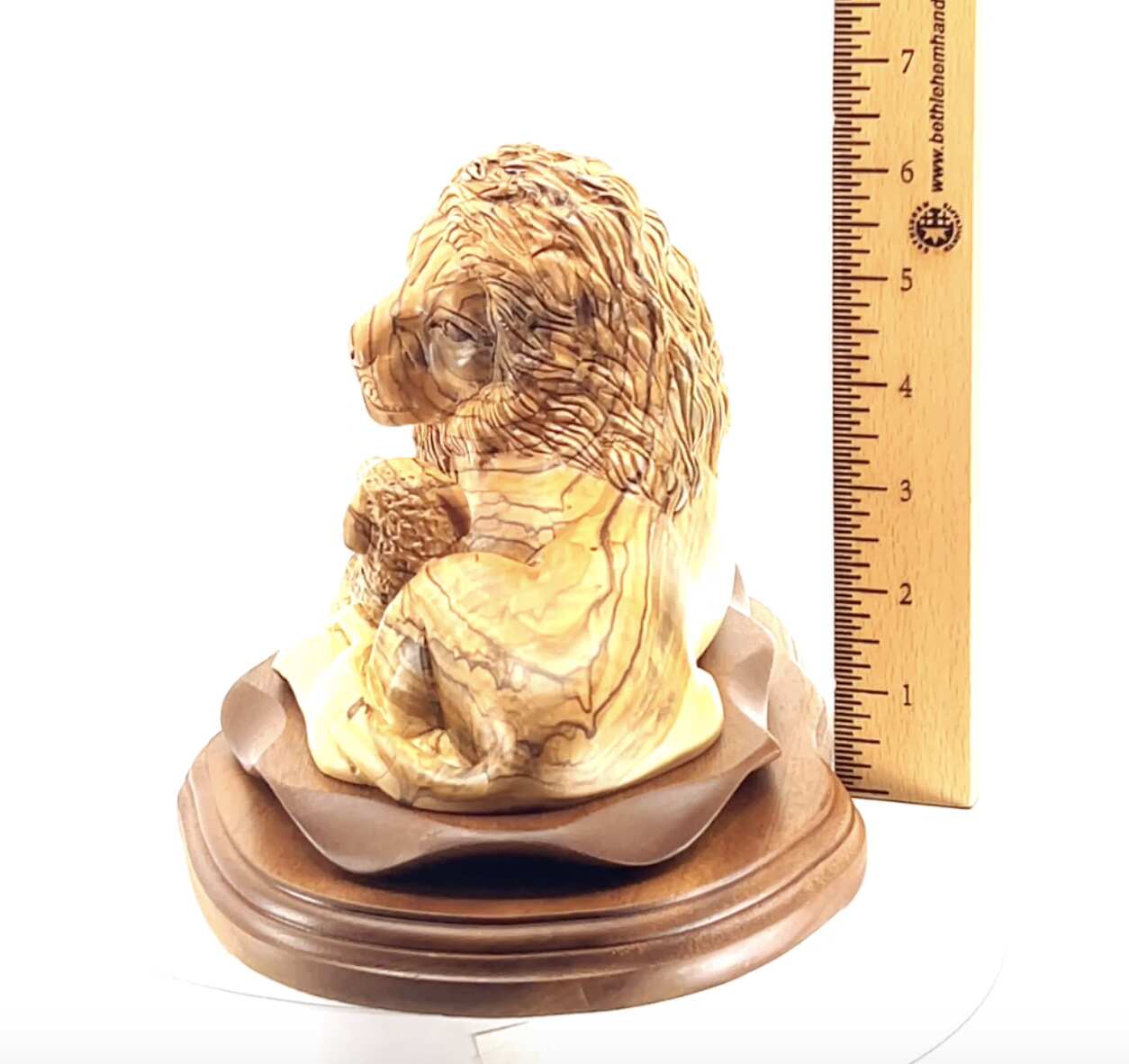 Lion with Lamb Carved Sculpture, 11.6" Olive Wood from Holy Land