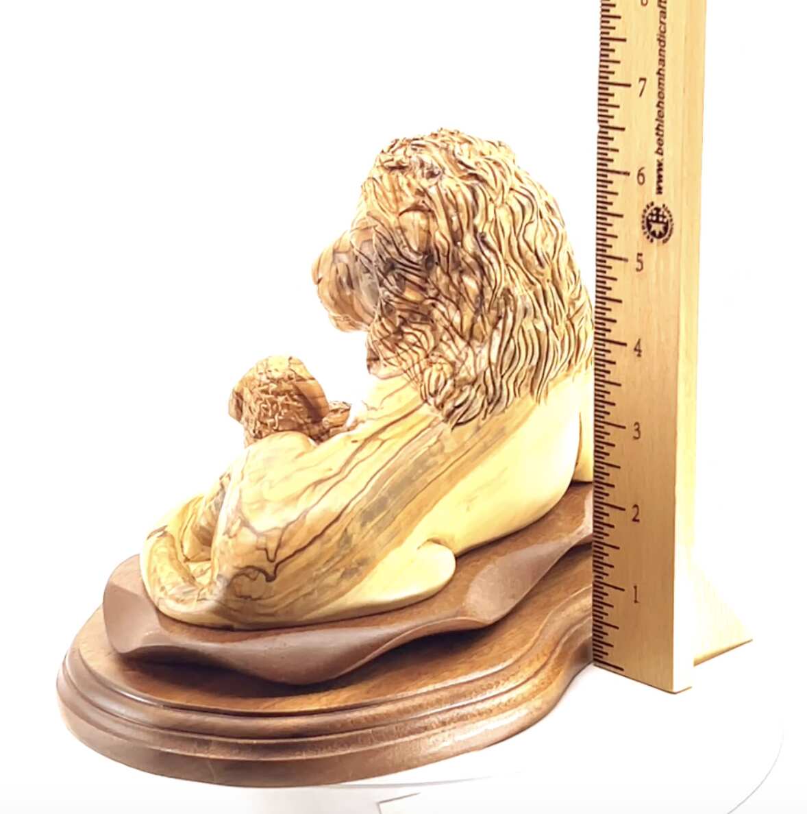 Lion with Lamb Carved Sculpture, 11.6" Olive Wood from Holy Land