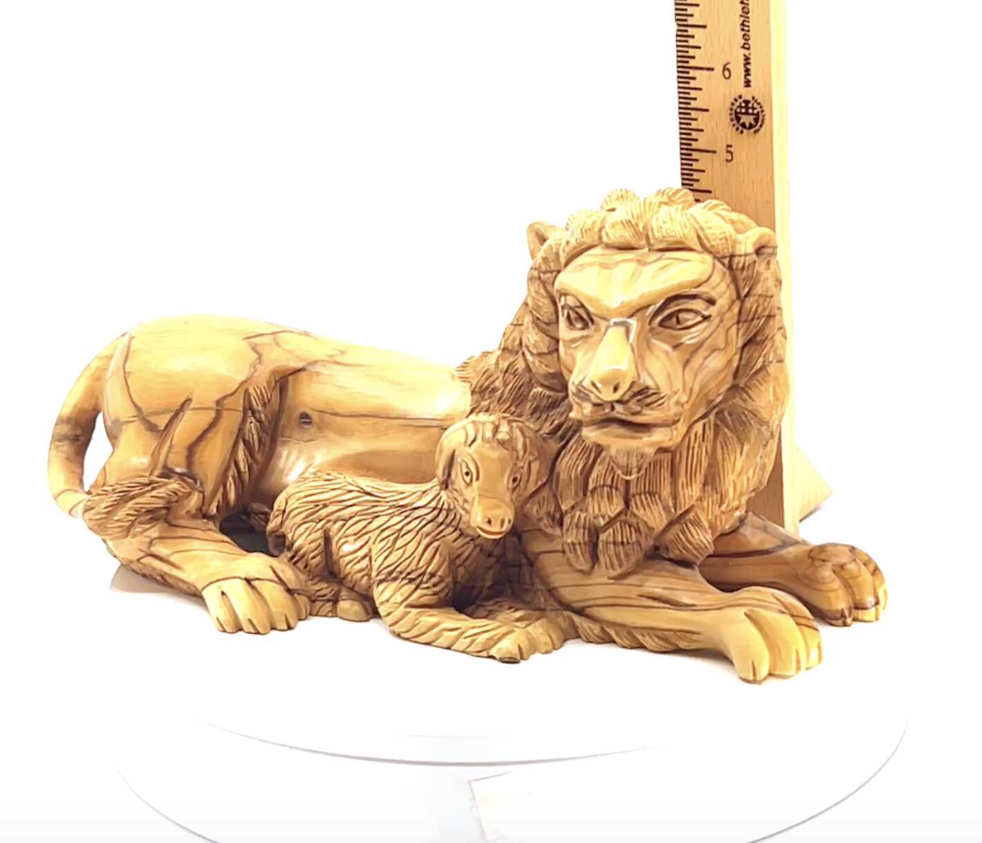 Lion with Lamb Carving, 7.9" Long Olive Wood from Holy Land