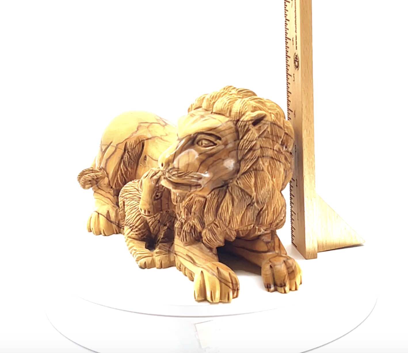 Lion with Lamb Carving, 7.9" Long Olive Wood from Holy Land