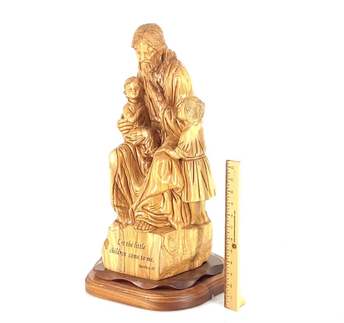 Jesus Christ, "With The Children" Masterpiece 24", Olive Wood Carved Sculpture from the Holy Land