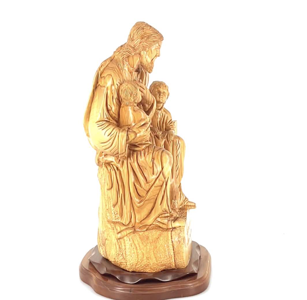 Jesus Christ, "With The Children" Masterpiece 24", Olive Wood Carved Sculpture from the Holy Land