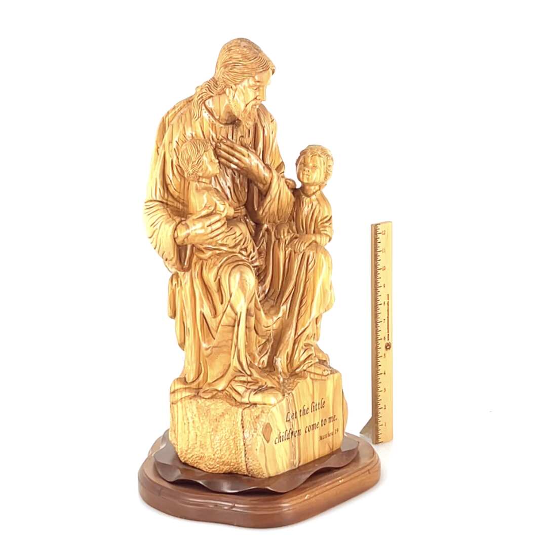 Jesus Christ, "With The Children" Masterpiece 24", Olive Wood Carved Sculpture from the Holy Land