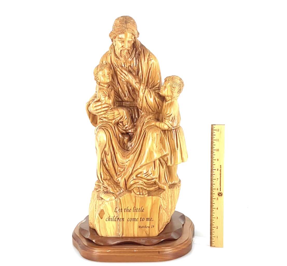 Jesus Christ, "With The Children" Masterpiece 24", Olive Wood Carved Sculpture from the Holy Land