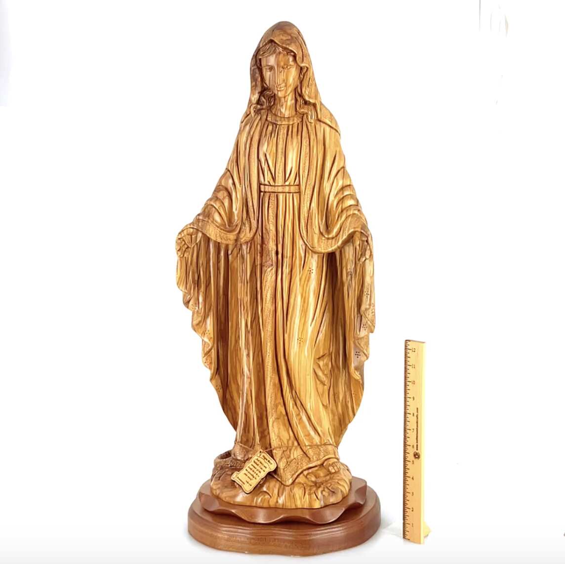 Our Lady of the Grace, Virgin Mary Masterpiece, 31.5" Olive Wood Carved Sculpture from the Holy Land