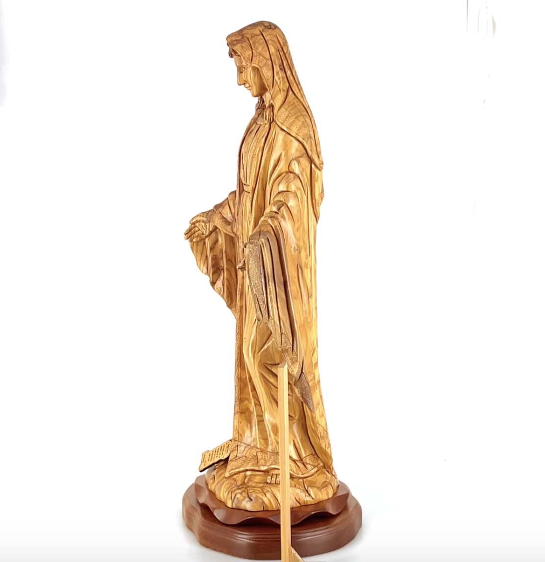 Our Lady of the Grace, Virgin Mary Masterpiece, 31.5" Olive Wood Carved Sculpture from the Holy Land