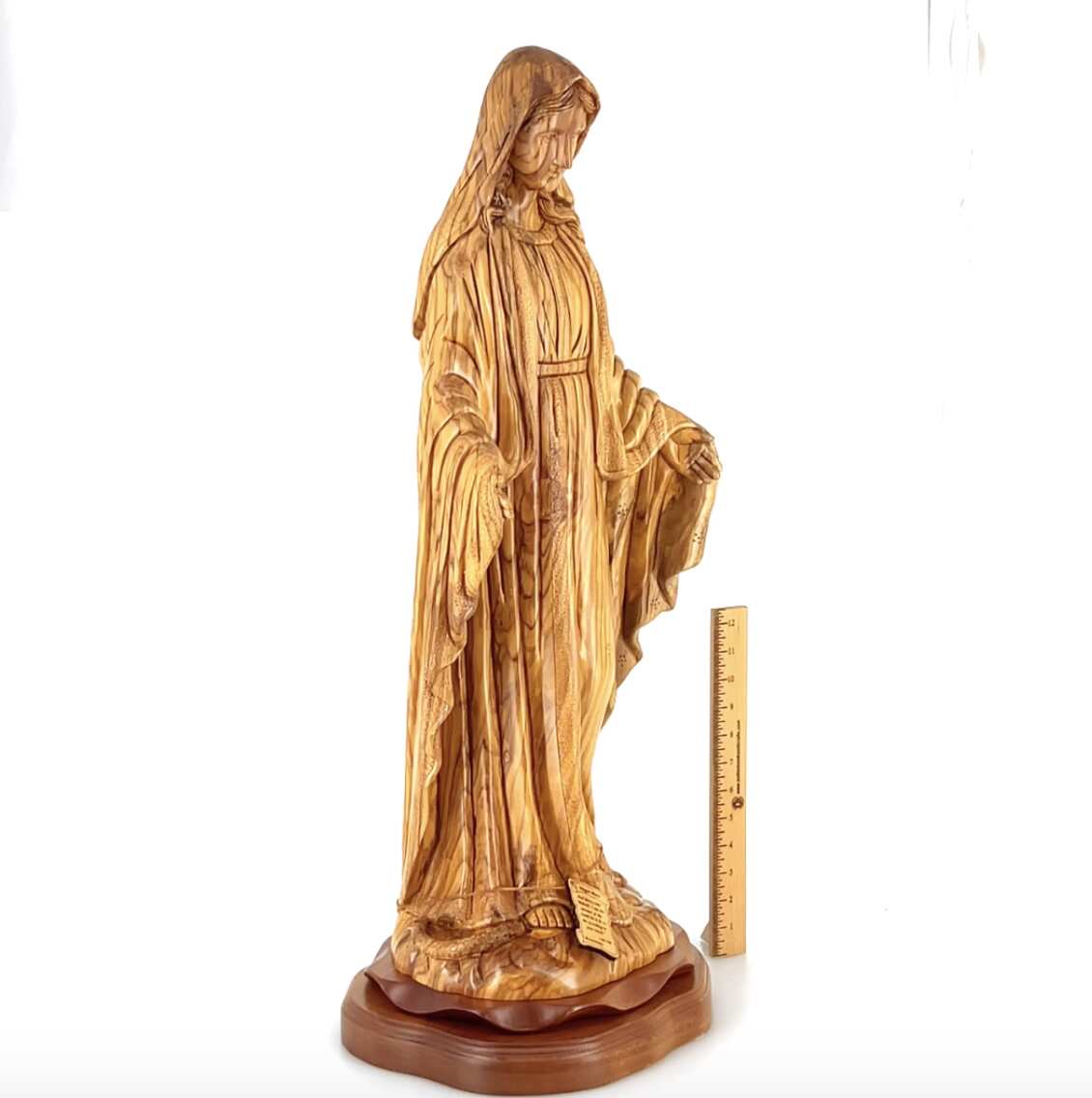 Our Lady of the Grace, Virgin Mary Masterpiece, 31.5" Olive Wood Carved Sculpture from the Holy Land