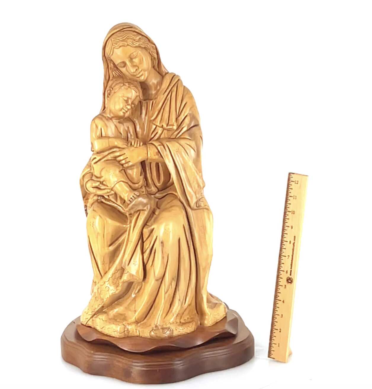 Virgin Mary Holding Sleeping Baby Jesus, 13.8" Wooden Masterpiece Carving