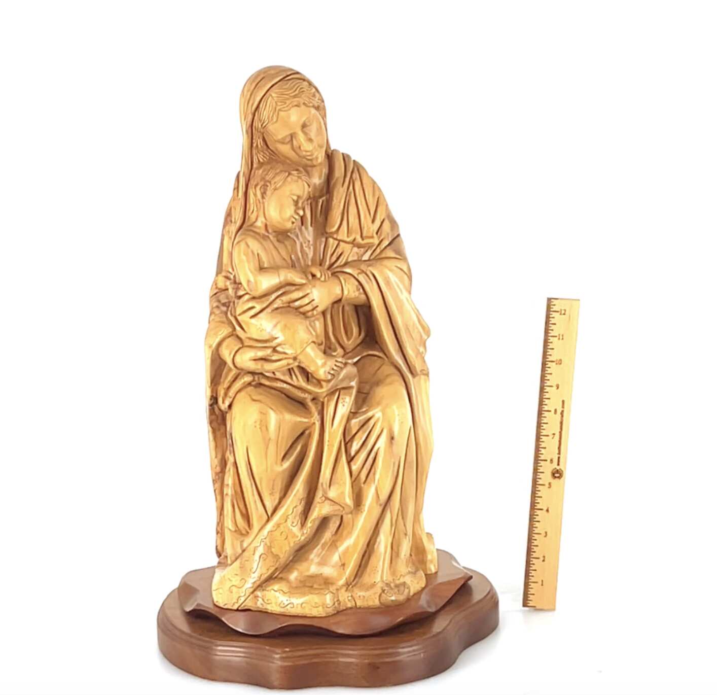 Virgin Mary Holding Sleeping Baby Jesus, 13.8" Wooden Masterpiece Carving