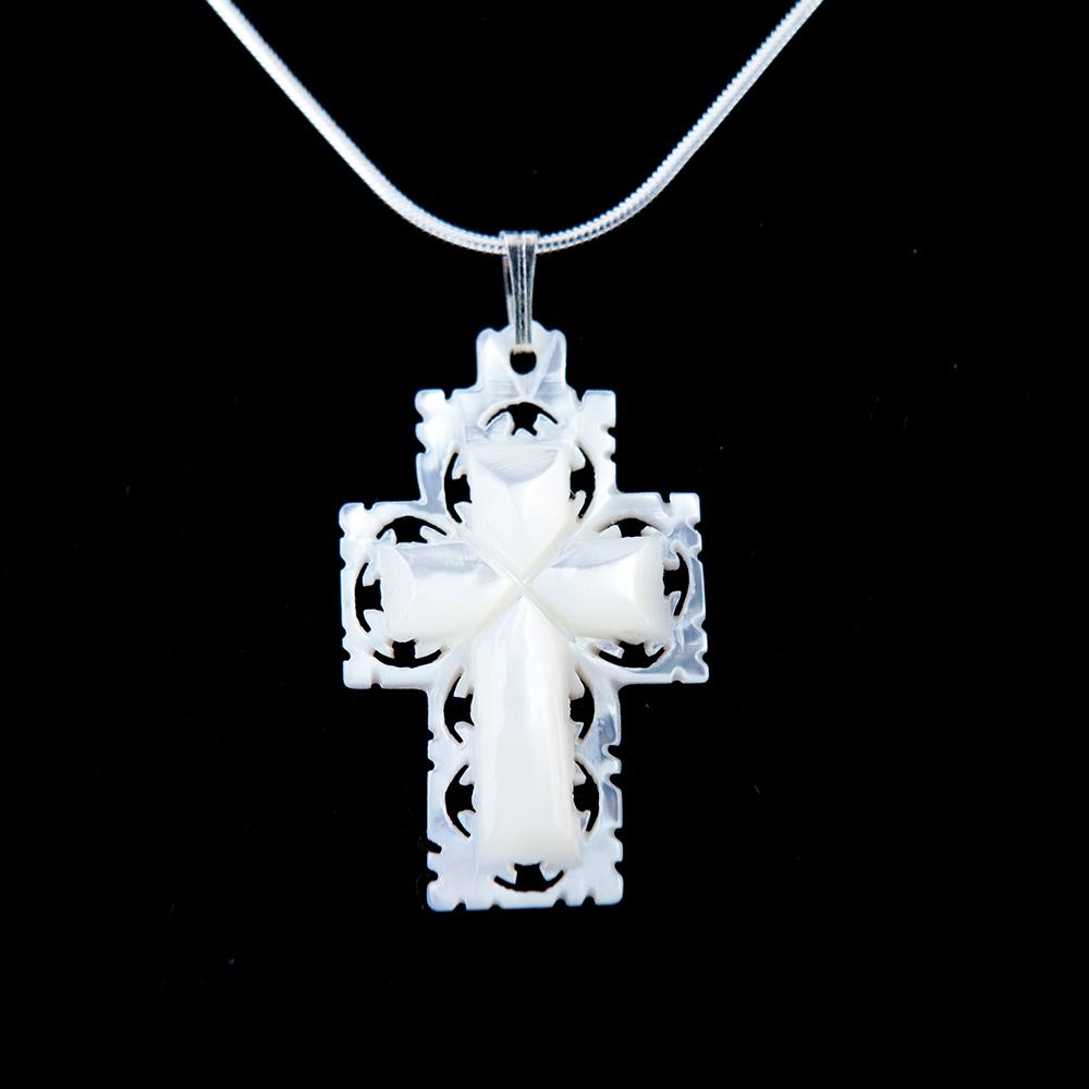 Mother of Pearl Cross Pendant, Sterling Silver