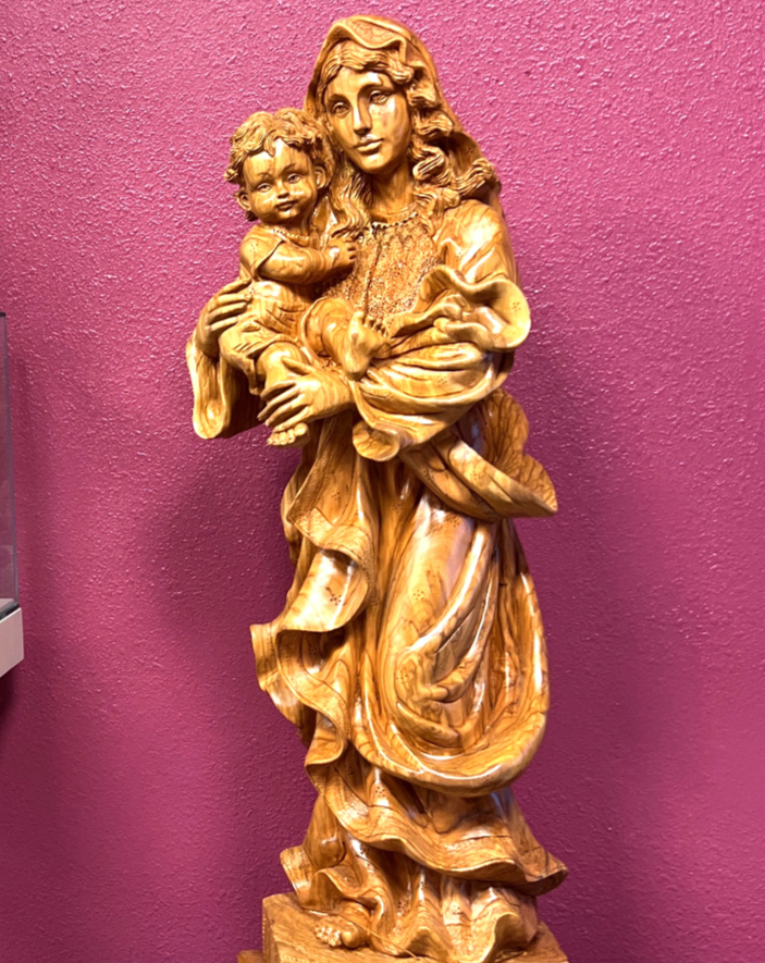 Virgin Mary Holding Jesus Christ Masterpiece Carving Statue from Holy Land Olive Wood, Extra Large 