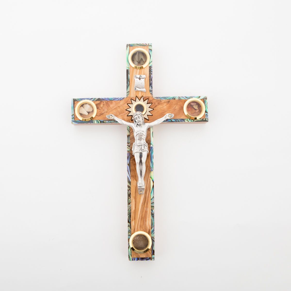 9.8" Crucifix, Olive Wood and Mother of Pearl, Made in Bethlehem