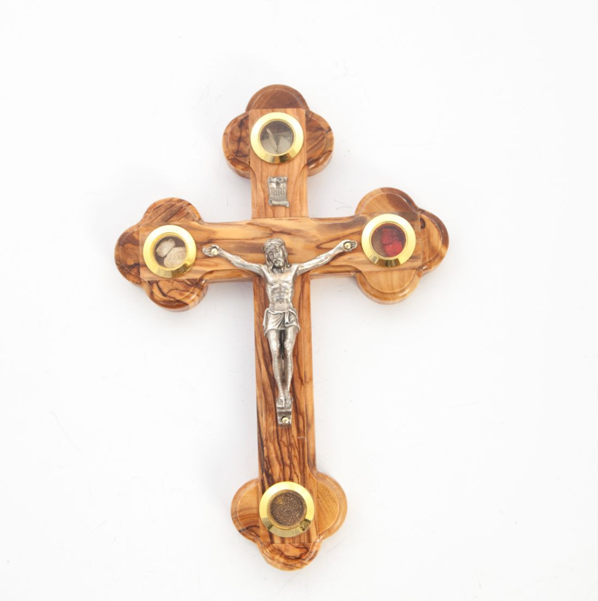 Budded Crucifix Olive Wood with 4 Souvenirs from Holy Land