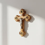 5.5" Crucifix, Budded Cross with 4 Essences in Glass from Holy Land