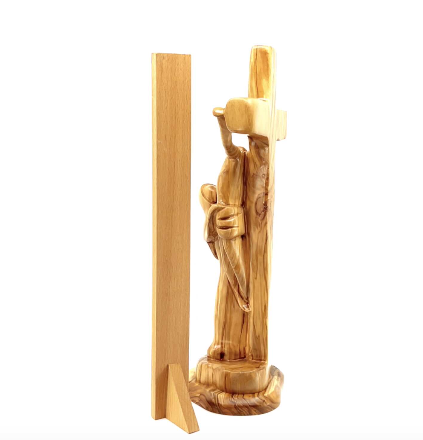 "Jesus on Cross" Abstract 13" Carving, Made in Bethlehem from Holy Land Olive Wood