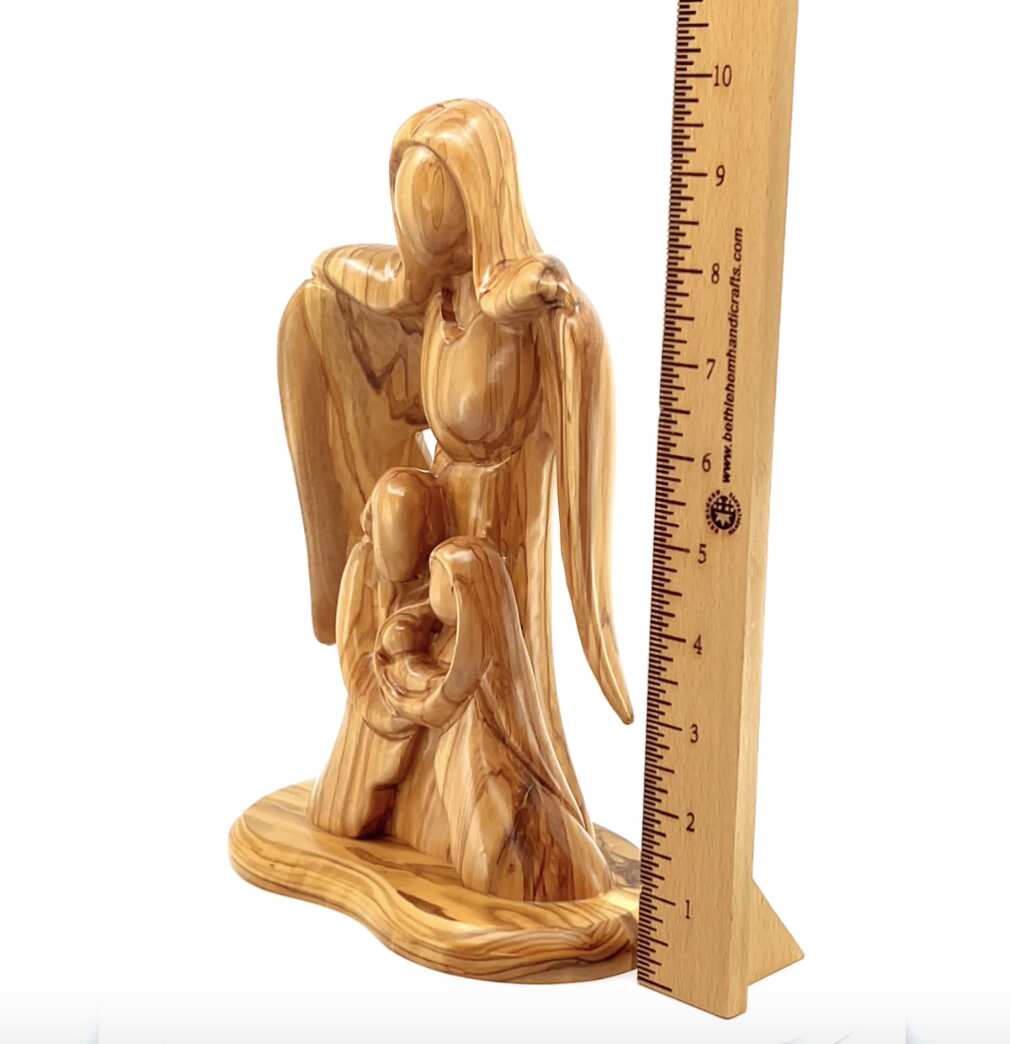 Nativity Scene with Angel Abstract, 10" Sculpture from Olive Wood