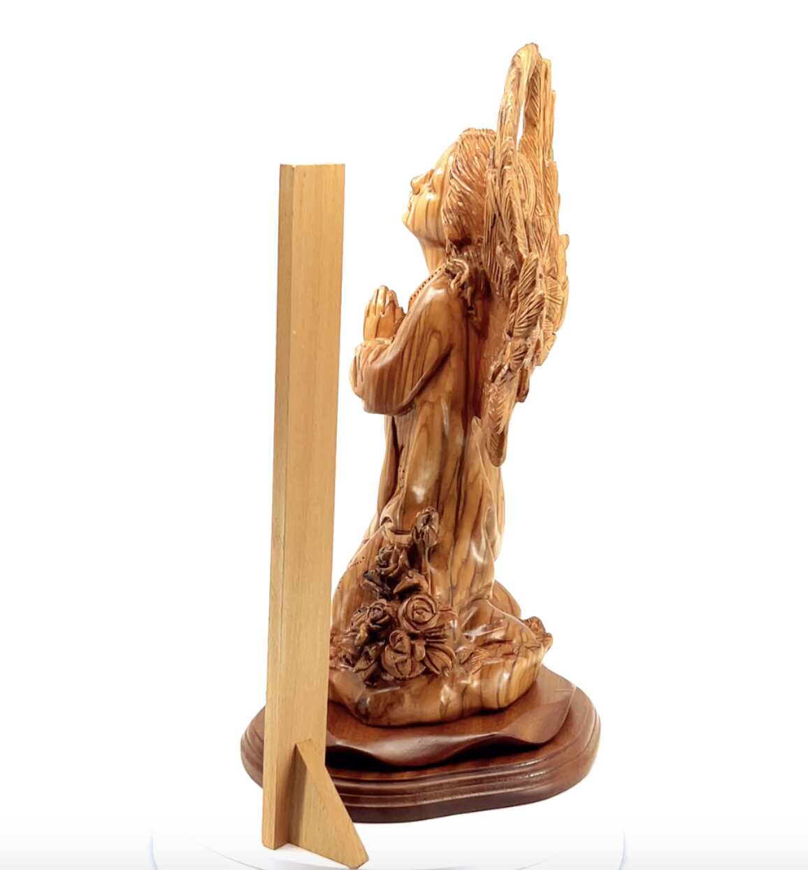 Angel with Wings Praying, 14.5" Carved Statue from Holy Land Olive Wood