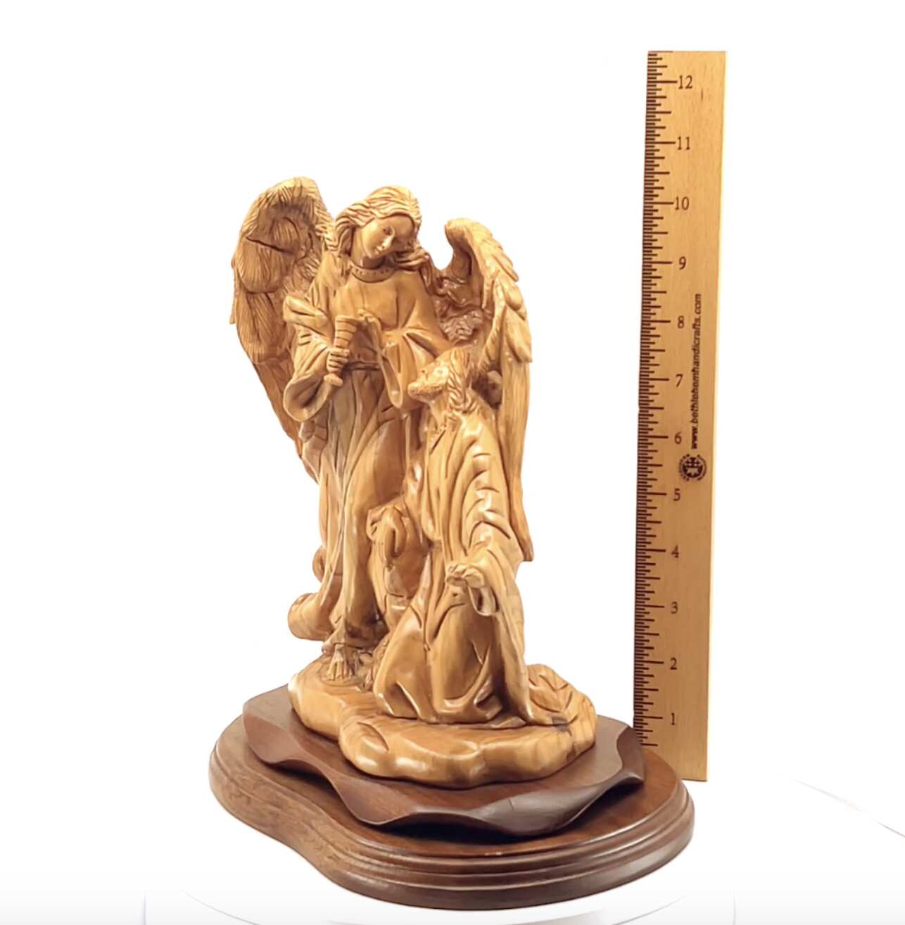 Jesus Christ with Angel in Garden of Gethsemane, 10.8" Masterpeice Carving from Holy Land Olive Wood