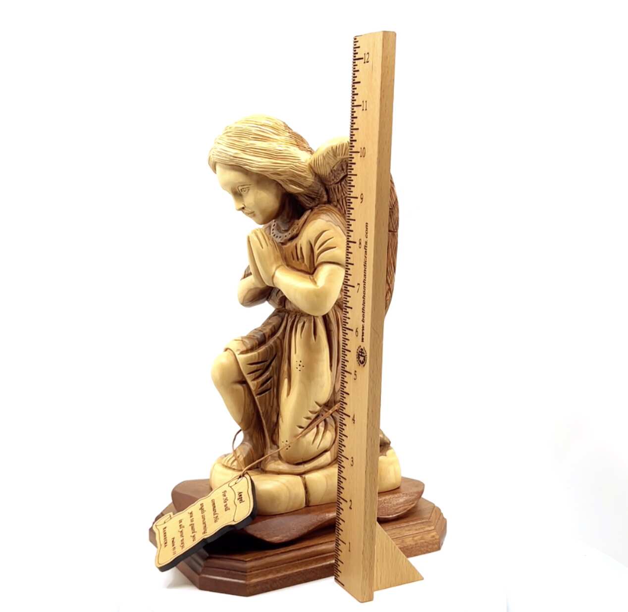 Guardian Angel Praying Carving 10.5" Hand made from Holy Land Olive Wood