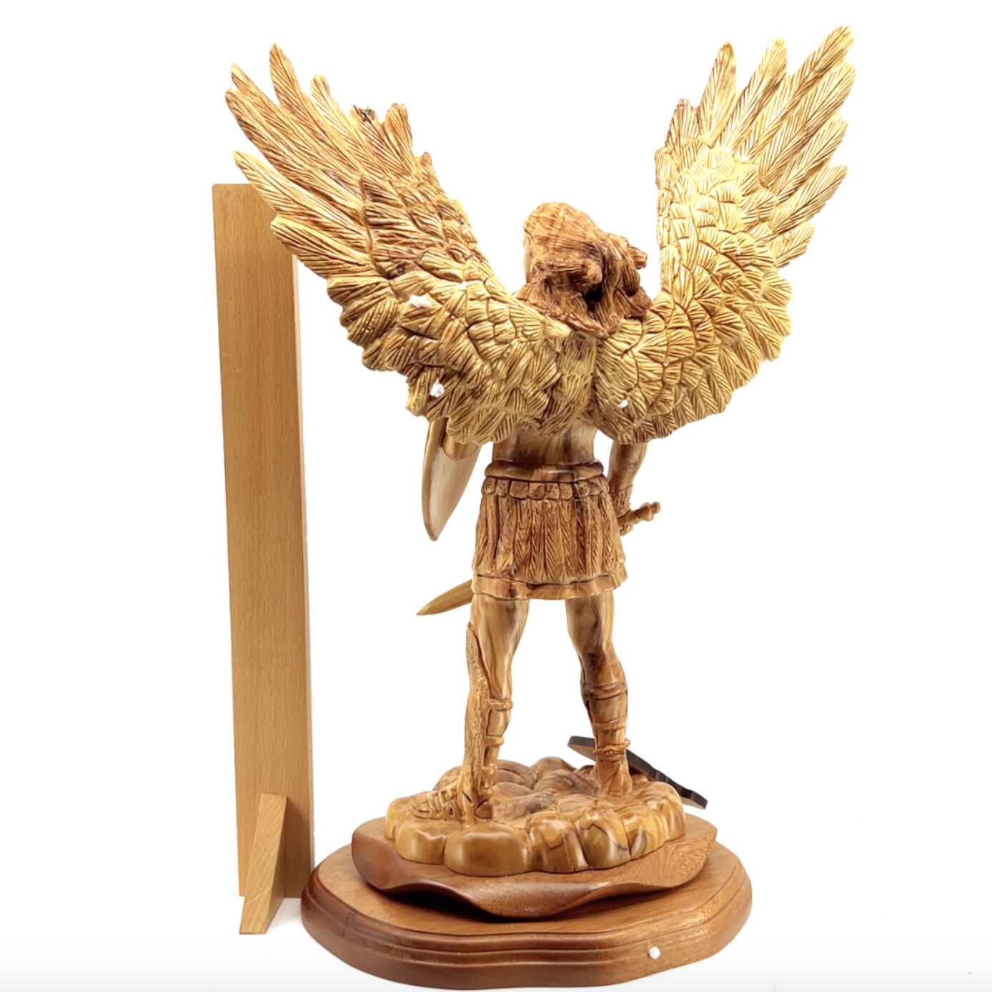 Archangel Micheal Statue 15", Carved from Holy Land Olive Wood