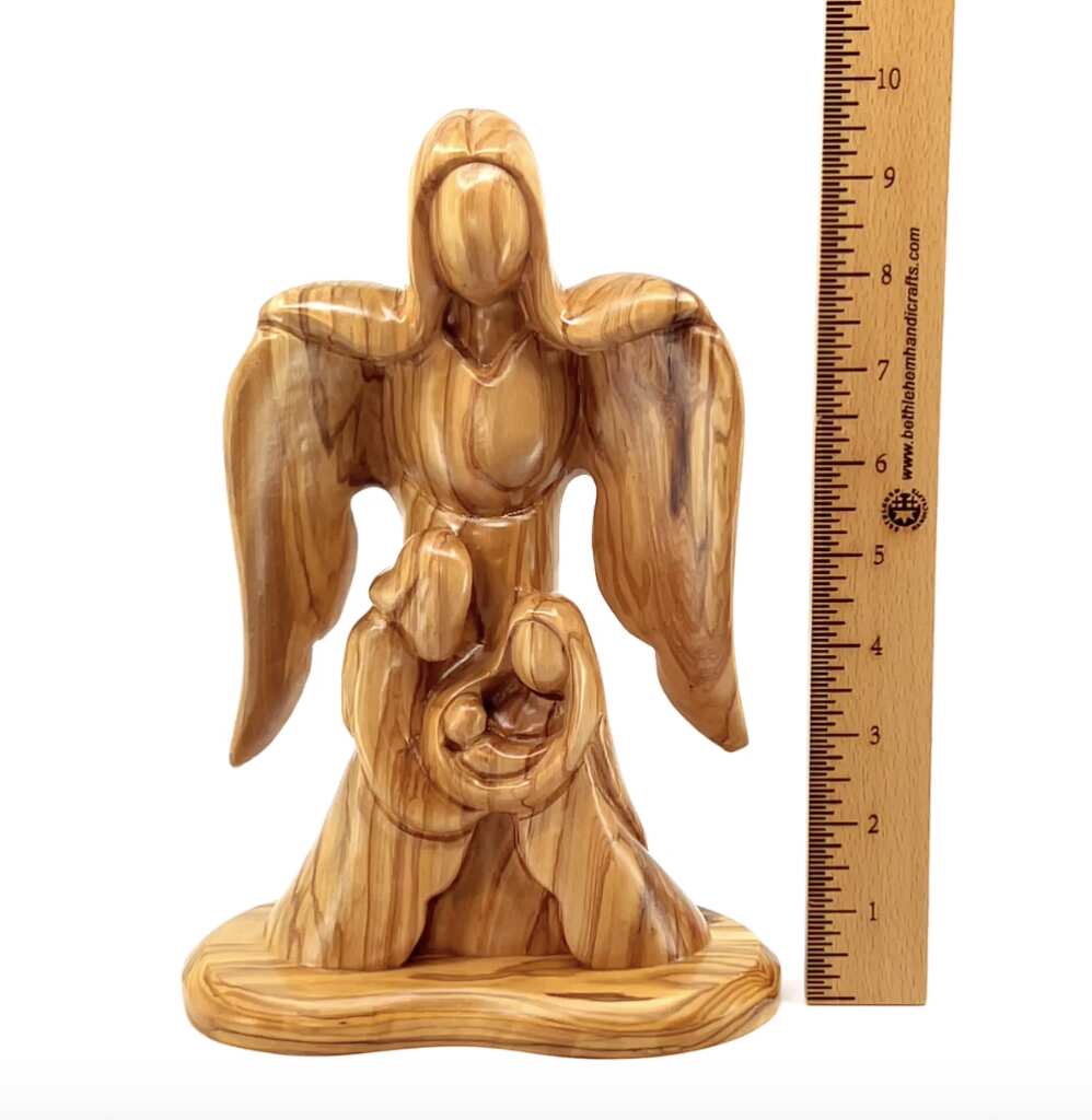 Nativity Scene with Angel Abstract, 10" Sculpture from Olive Wood