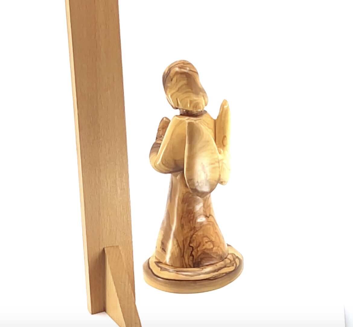 Angel Praying with Wings Carving, 6.7" Olive Wood Nativity Figurine