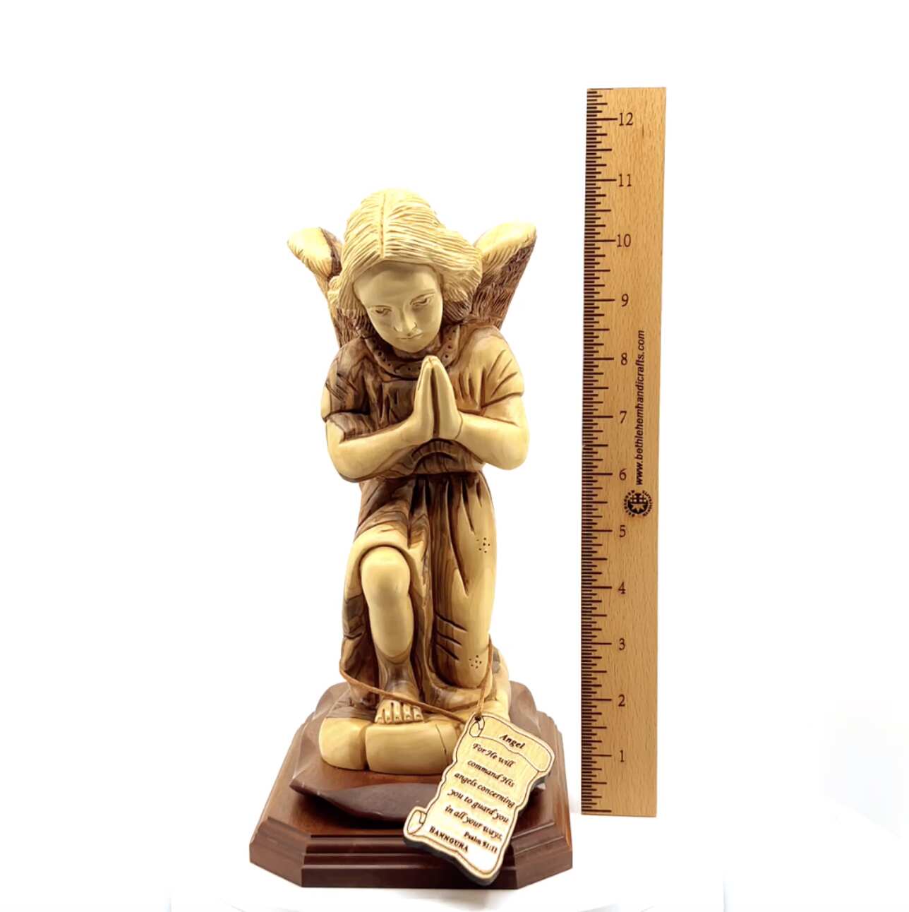 Guardian Angel Praying Carving 10.5" Hand made from Holy Land Olive Wood