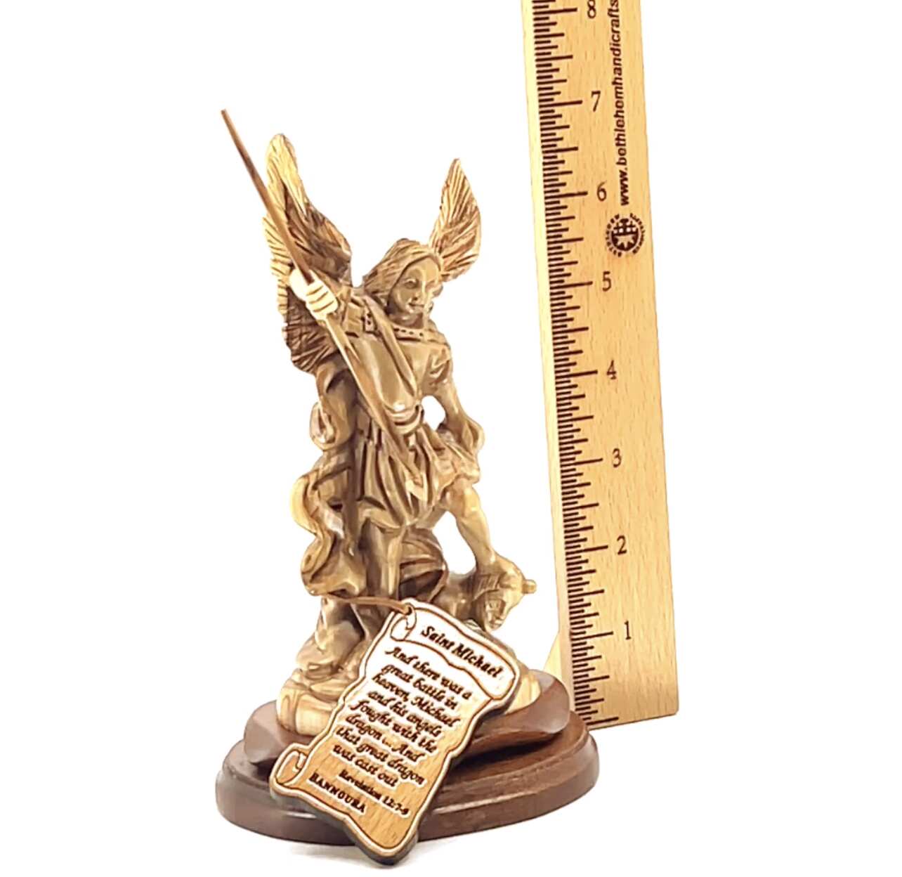 Archangel Michael Sculpture with Wings, 6.9" Carving from Olive Wood