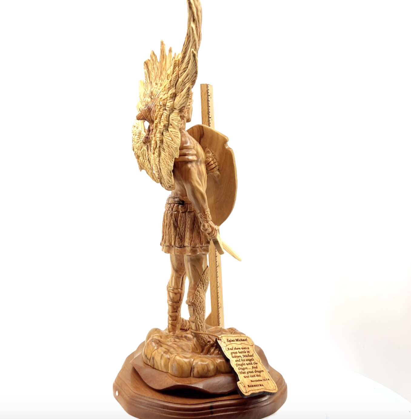 Archangel Micheal Statue 15", Carved from Holy Land Olive Wood