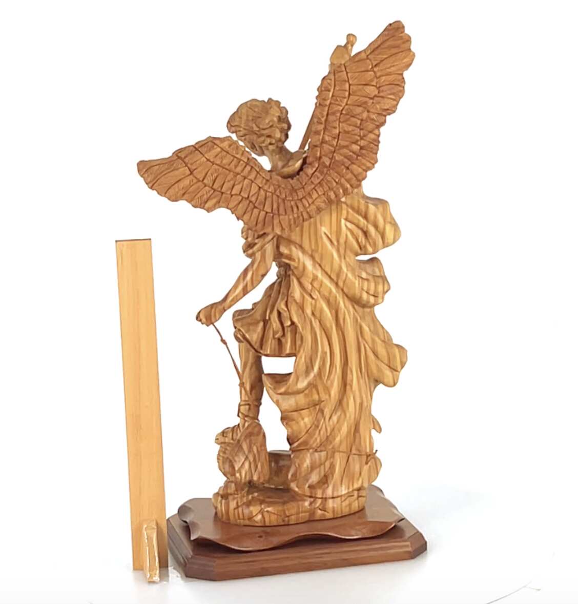 Archangel Michael Masterpiece, 20.1" Wooden Sculpture from Holy Land