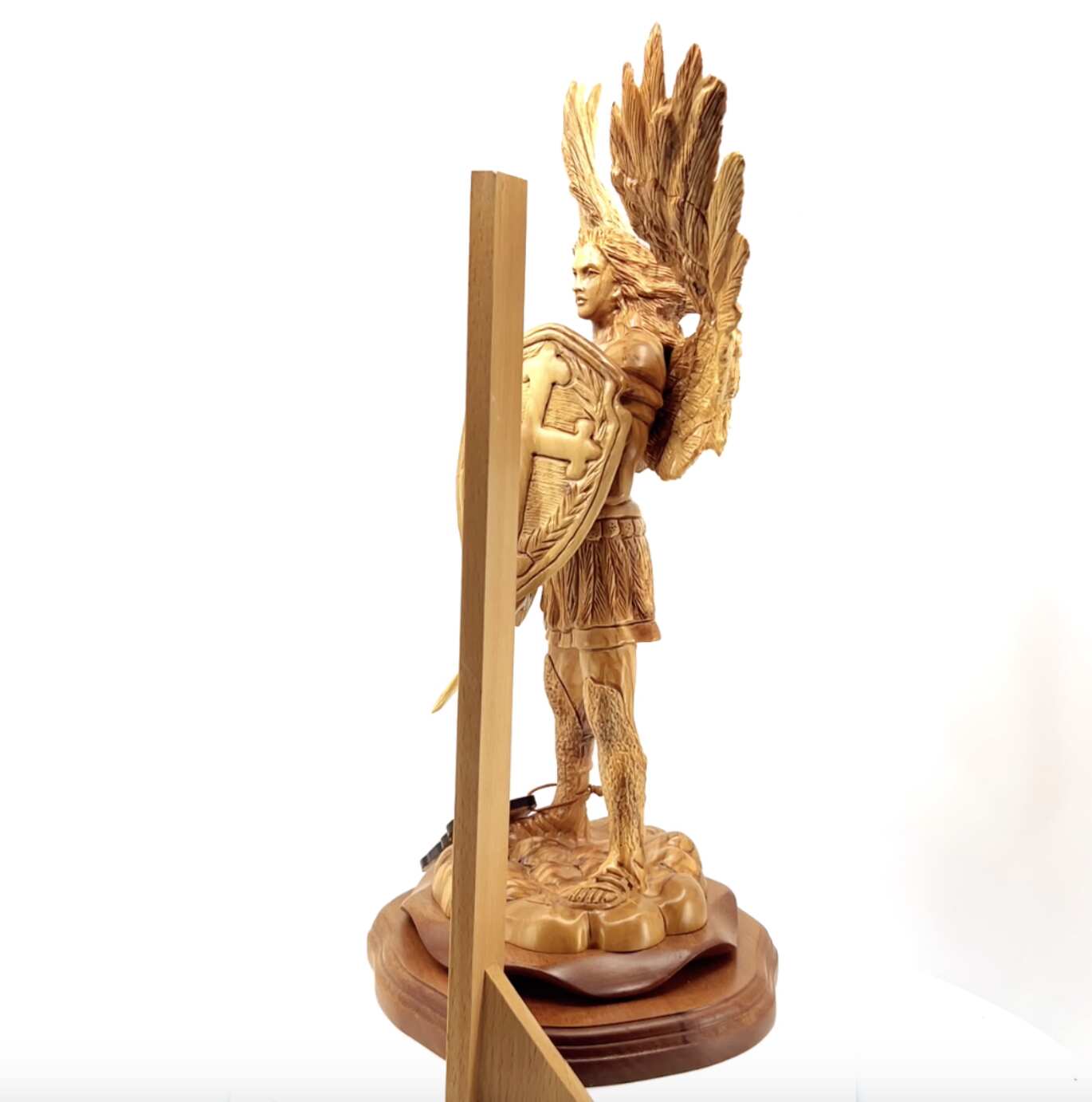 Archangel Micheal Statue 15", Carved from Holy Land Olive Wood