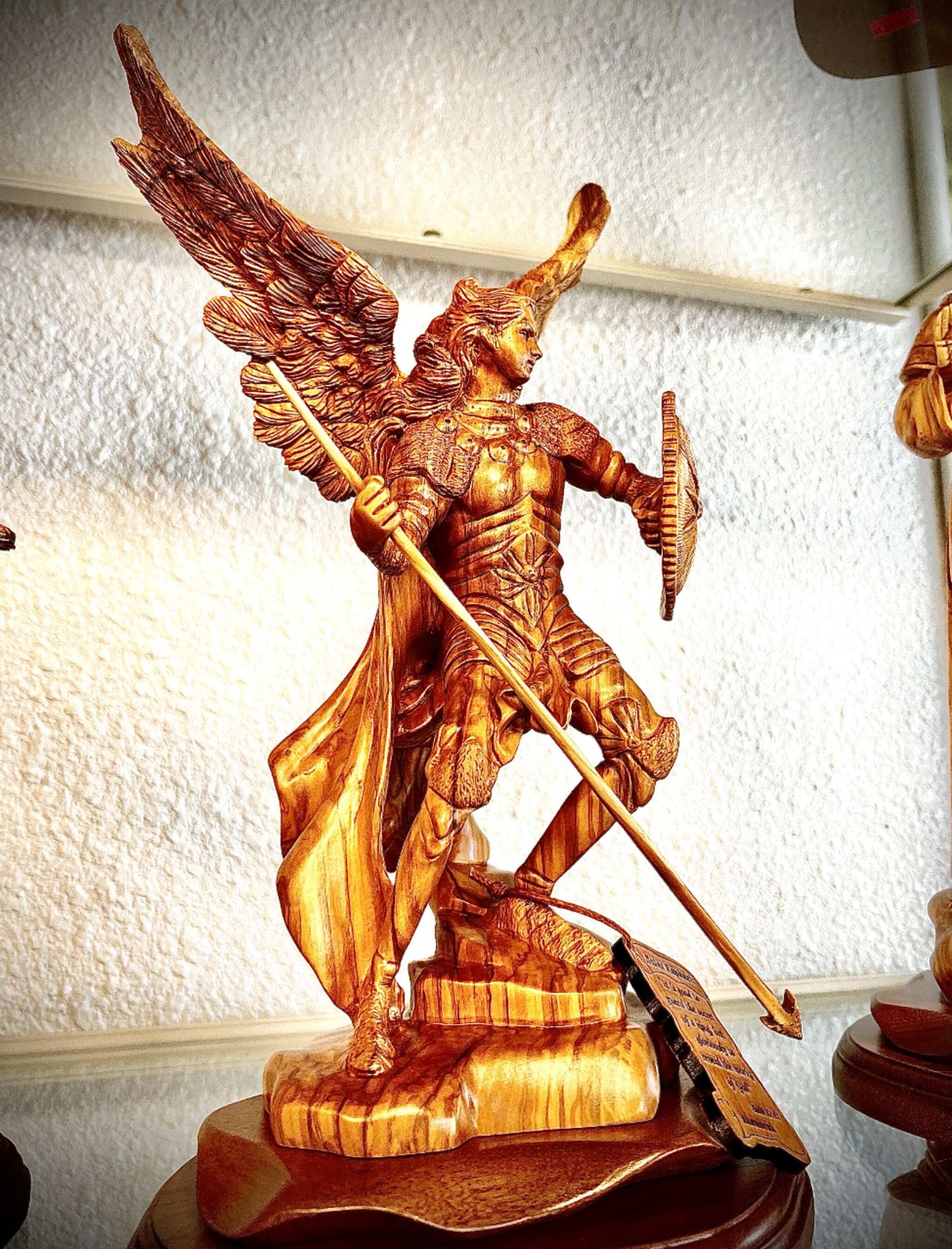 Archangel Raphael Masterpiece, 15" Wooden Sculpture from Holy Land