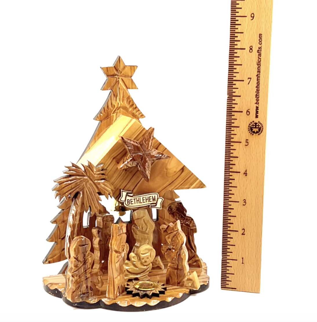 Nativity Scene Music Player, 7.5" Olive Wood from Holy Land ( Plays Starry Night)