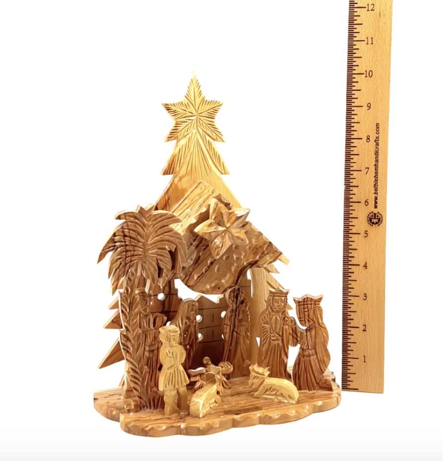 Nativity Scene with Music Player, 10.4" Olive Wood from Holy Land ( Plays Starry Night)