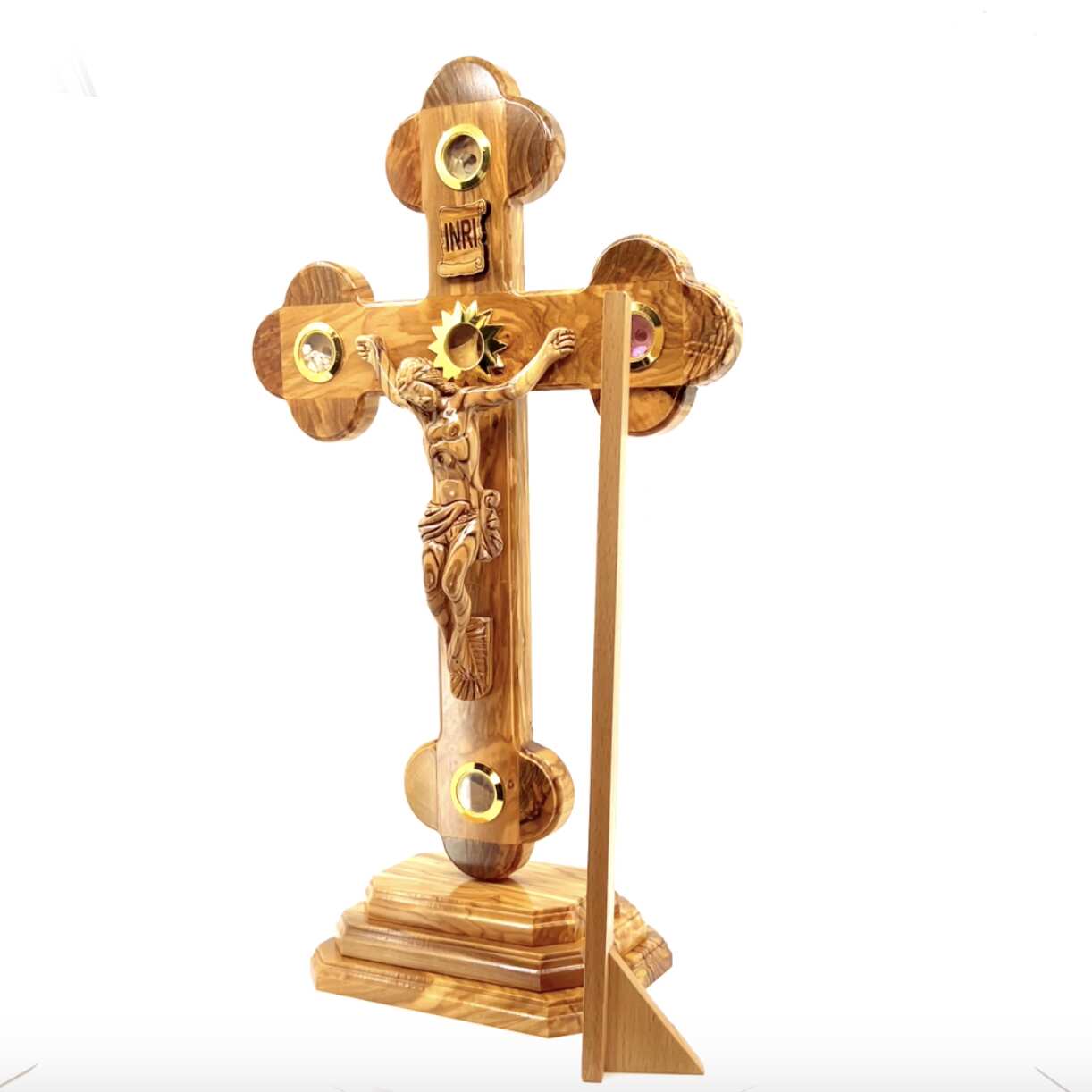 13.8" Standing Crucifix with 2.5" Base, Carved Corpus and 5 Holy Land Souvenirs