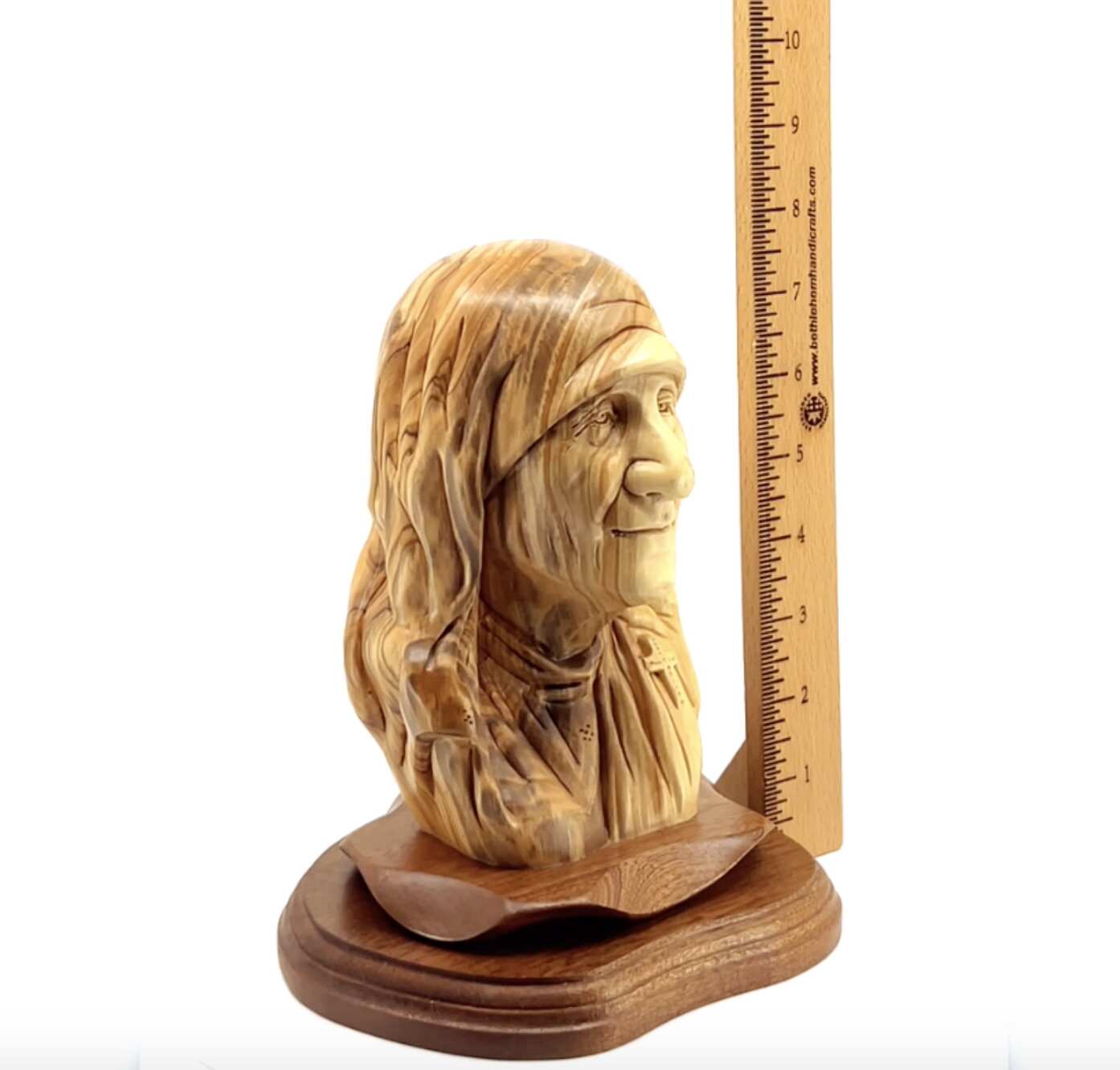 Saint Mother Teresa of Calcutta Bust, 8.5" Carved Wooden Statue from Holy Land