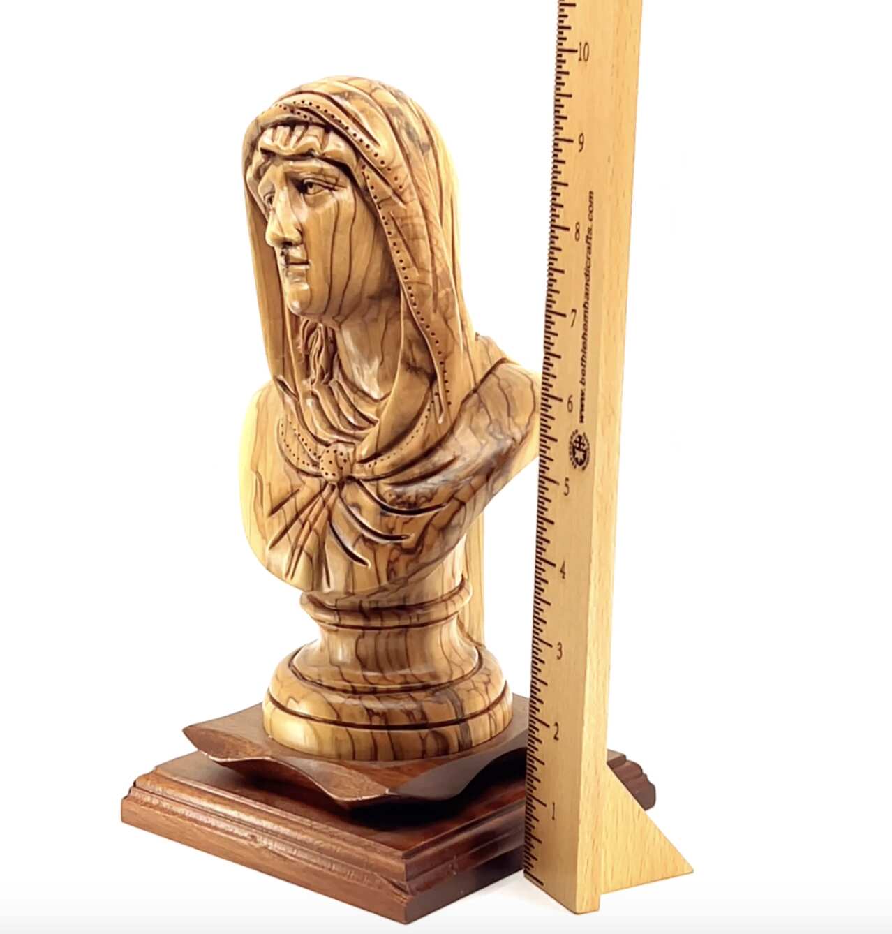 Bust of Virgin Mary's Head 10" , Wooden Sculpture from Holy Land