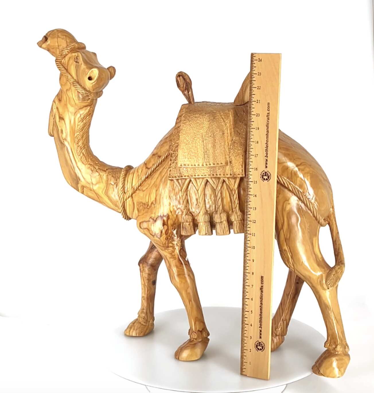 Camel Masterpiece Carving, 26" Tall, Large Olive Wood from Holy Land