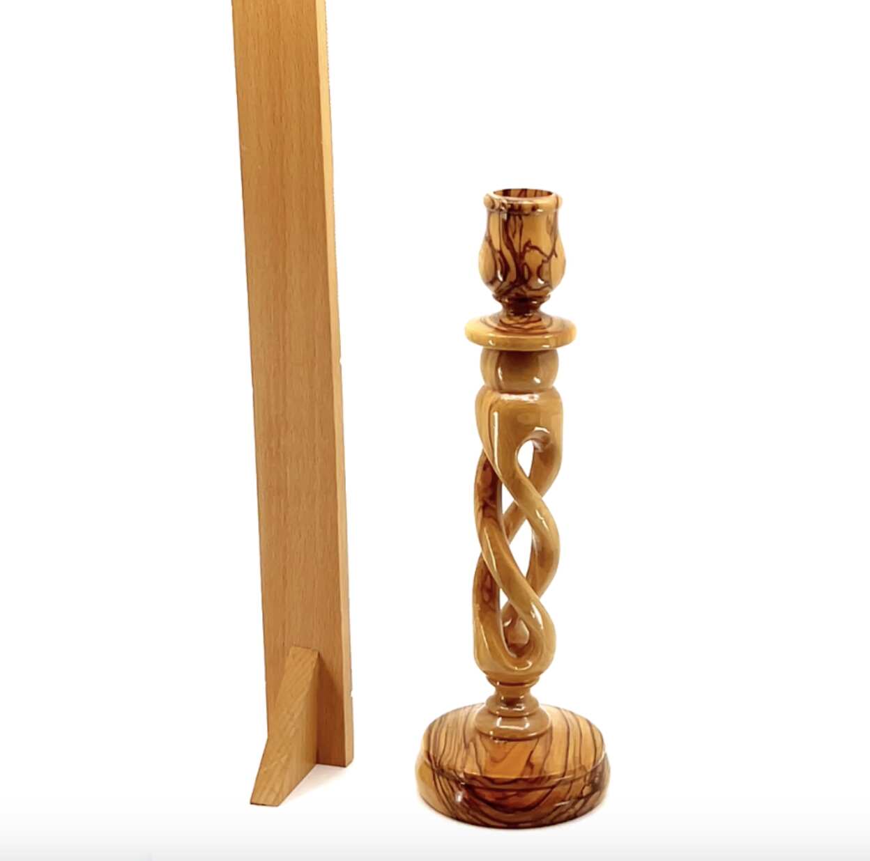 Candle Holder with Hollow Twist, 9.3" Tall from Holy Land Olive Wood