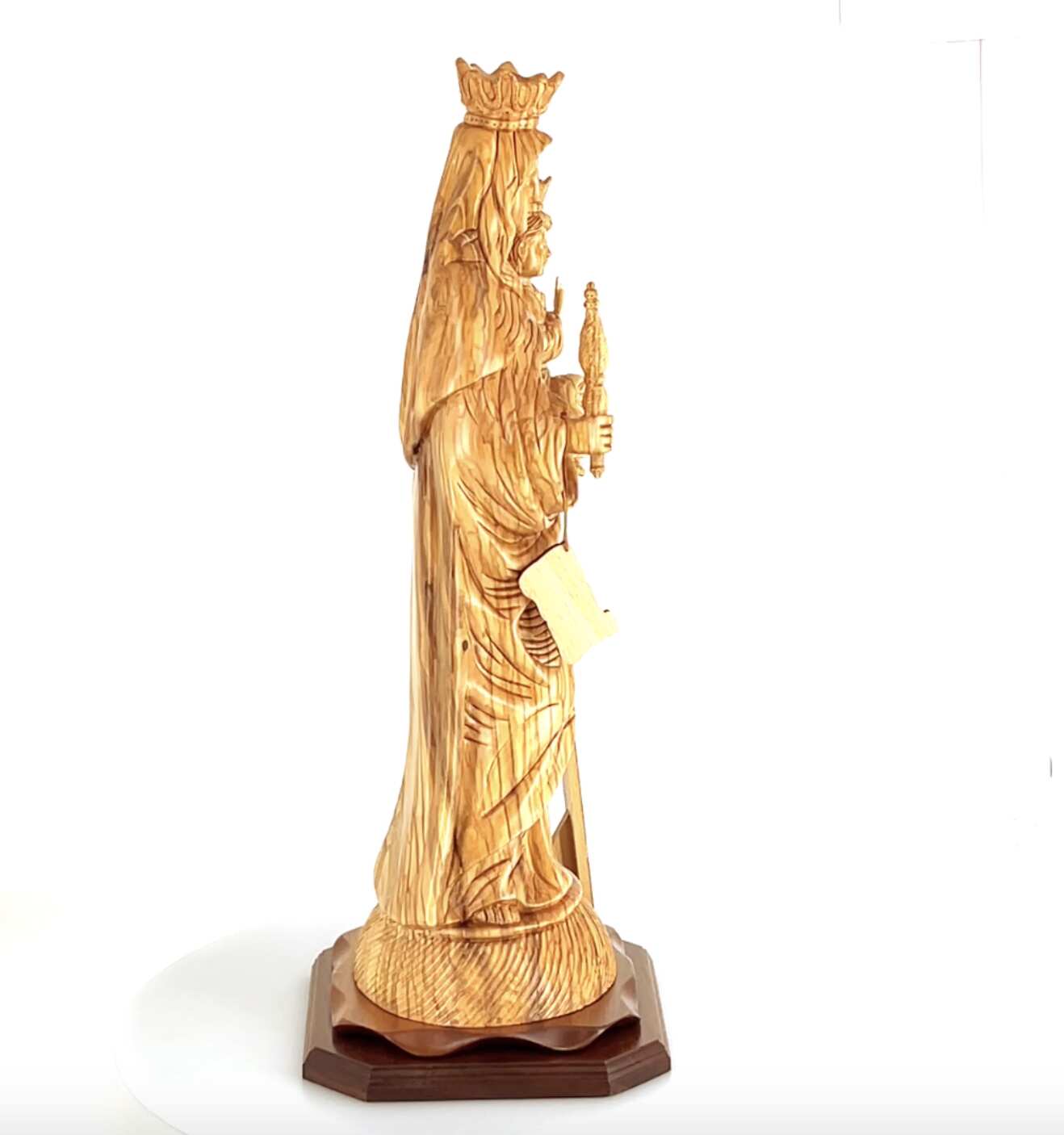 Virgin Mary "Our Lady of Mount Carmel" Statue, 17.3" with Baby Jesus Christ Carved from Holy Land Olive Wood